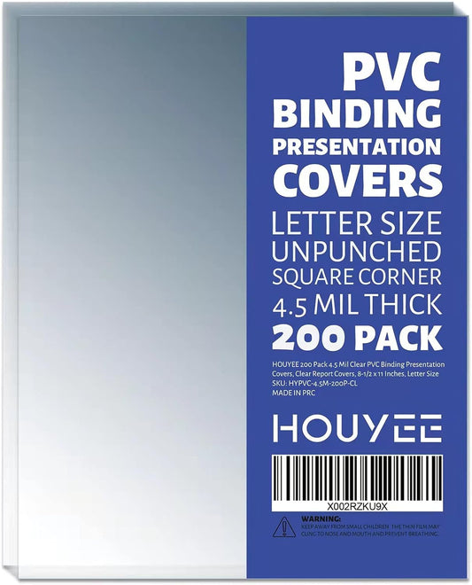 HOUYEE 100 Pack10 Mil Clear Binding Presentation Covers, PVC Report Cover Sheets for Binding, Square Corner, 8.5 x11 Inches, Letter Size