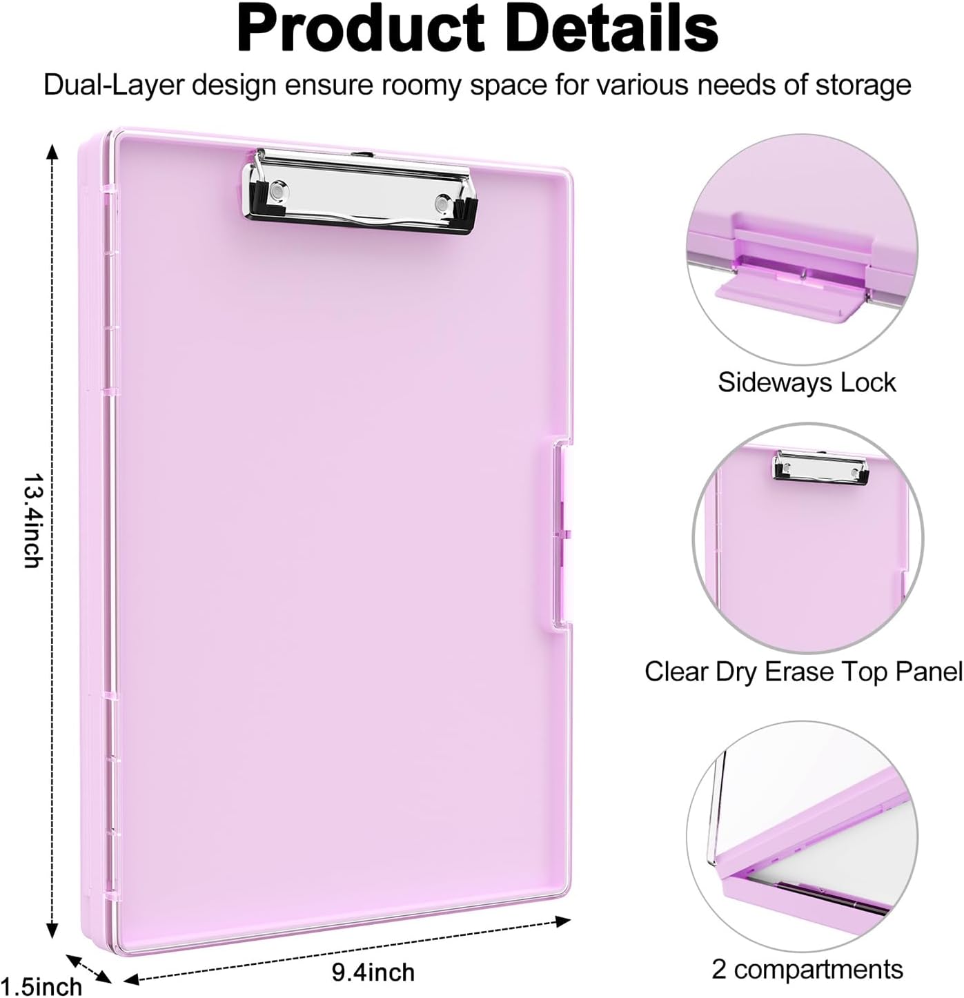 Piasoenc Clipboard with Storage, 8.5 x 11 Clip Boards with 2 Storage Case and A4 Paper Folder, Clear Dry Erase Top Panel, Heavy Duty Plastic, Folio & Side Opening, for Nurses, Teachers, Lawers,Black
