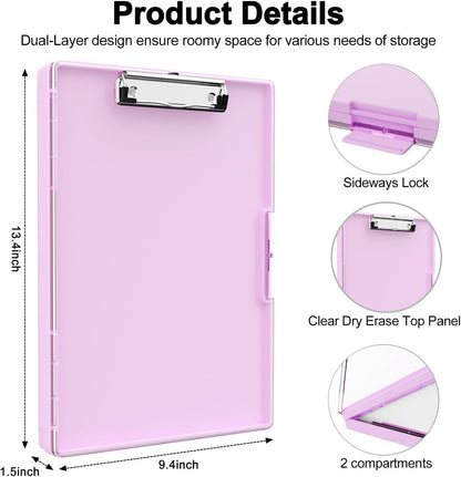 Piasoenc Clipboard with Storage, 8.5 x 11 Clip Boards with 2 Storage Case and A4 Paper Folder, Clear Dry Erase Top Panel, Heavy Duty Plastic, Folio & Side Opening, for Nurses, Teachers, Lawers,Black