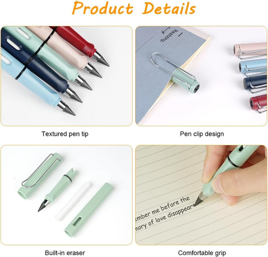 Ainiv Inkless Pencil with Eraser - 5 Sets Infinity Pencil, Reusable with Extra 5 Eraser & 5 Replaceable Nibs for Home, Office & School Writing, Drawing