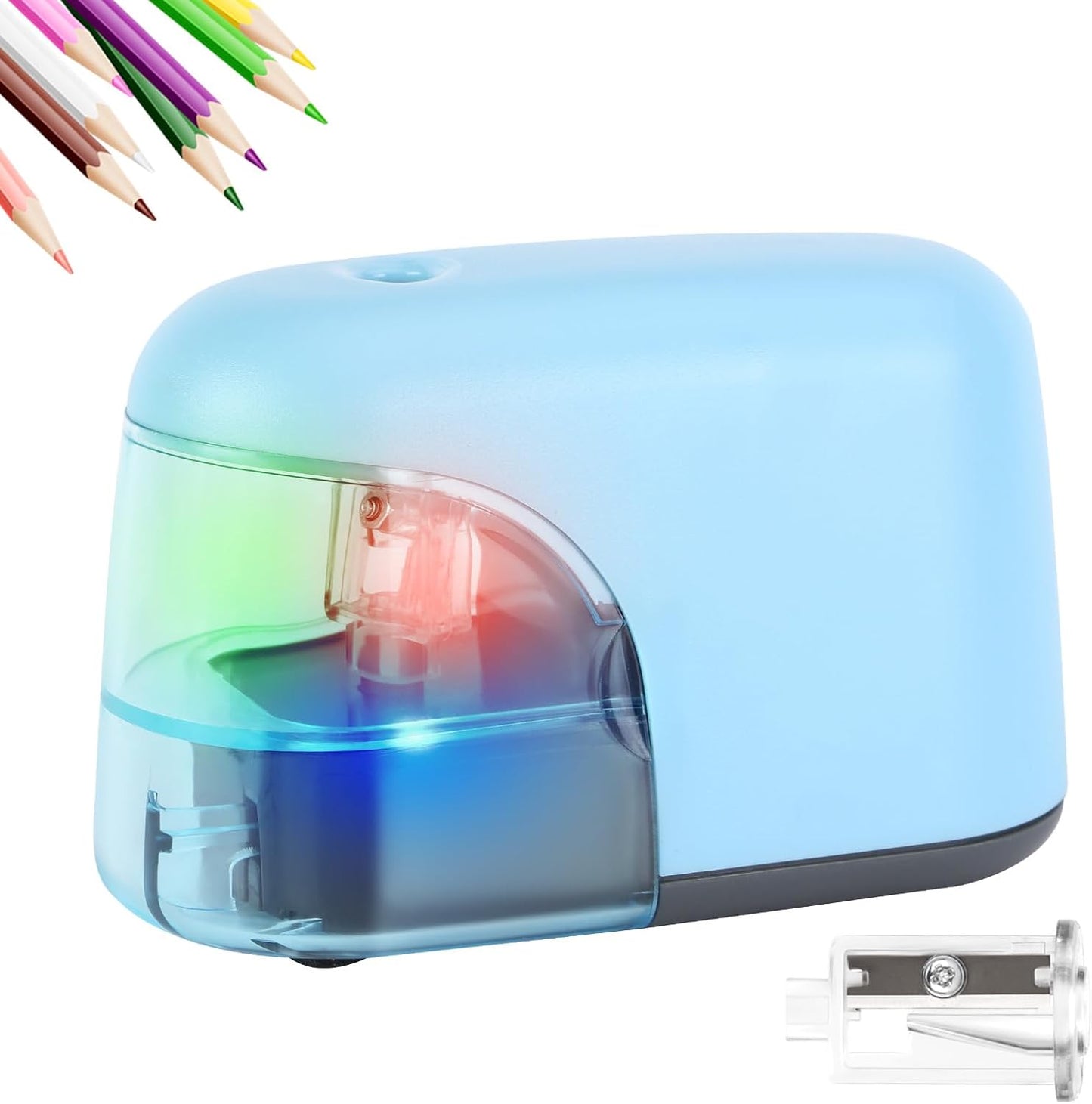 Battery-Operated Electric Pencil Sharpener with LED Light – Compact & Portable Pencil Sharpener for Home, School, or Office Use (Pink)