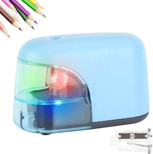 Battery-Operated Electric Pencil Sharpener with LED Light – Compact & Portable Pencil Sharpener for Home, School, or Office Use (Pink)