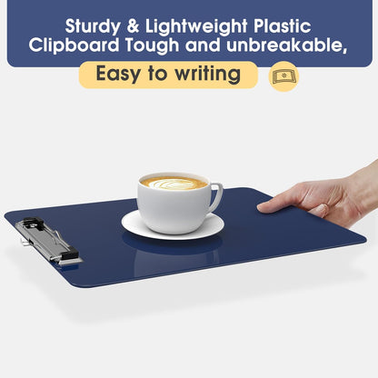 Plastic Clipboards 2 Pack, A4 Black Clip Board 8.5x11 for Classroom, Students, Kid, Woman, Size 9" x 12.5" with Low Profile Clip, Office & School Supply
