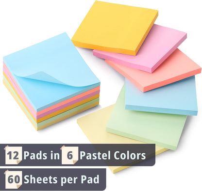 Mr. Pen- Sticky Notes, 3"x3", 12 Pads, 720 Sheets, Pastel Colors, Sticky Notes Bulk, Self-Stick Note Pads, Perfect for Office, School, Home, Study & Organization