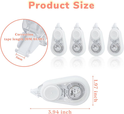 Temiary 4 Pcs White Correction Tape with Dispenser, Smooth Quick Dry Pull Out Tapes for Instant Corrections, 49.2 Ft Easy to Use Tear-Resistant Applicator for Office Note Taking, Journaling (Morandi)