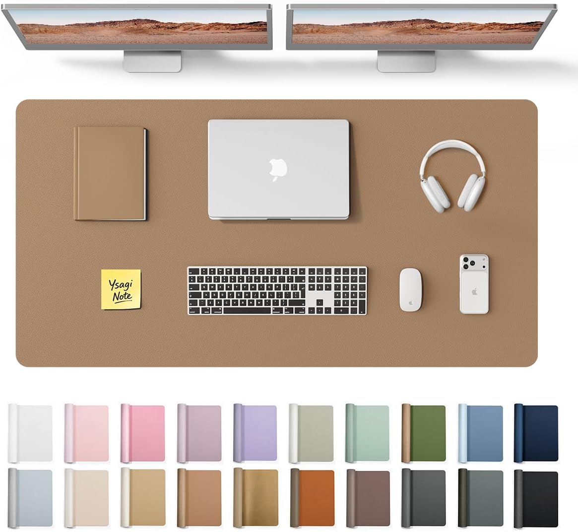 YSAGi Leather Desk Pad Protector, Large Mouse Pad, Non-Slip PU Leather Desk Blotter, Waterproof Writing Pad for Office and Home (31.5" x 15.8", Eggshell) - Colors A