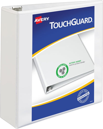 Avery TouchGuard Protection 3 Ring Binder, Customizable Cover, 1.5 Inch Slant Rings, 1 White Binder (17142)