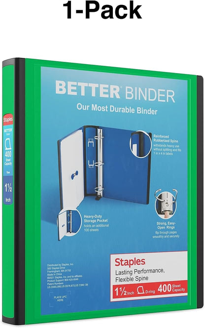 Staples Better Binder 2-Inch D-Ring View Binder, Reinforced Spine, Holds Up to 540 Sheets, Teal, for Office & School