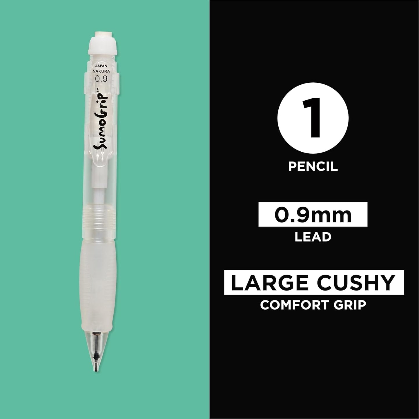 SAKURA 50280 SumoGrip 0.9-mm Pencil with Eraser, Clear