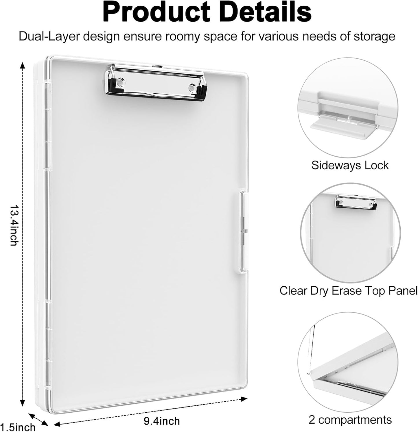 Piasoenc Clipboard with Storage, 8.5 x 11 Clip Boards with 2 Storage Case and A4 Paper Folder, Clear Dry Erase Top Panel, Heavy Duty Plastic, Folio & Side Opening, for Nurses, Teachers, Lawers,Black