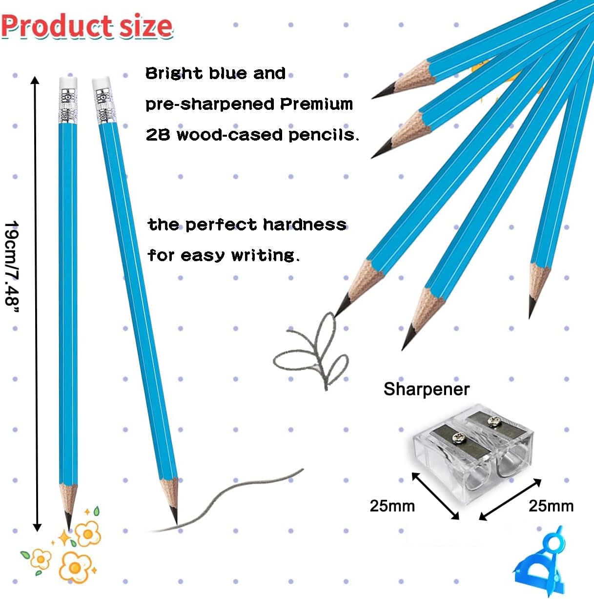 Adhere 25pcs Woodcase Pencils with Eraser Premium Pre-Sharpened Hexagon Graphite 2B pencils ideal for home, office writing including a Free Sharpener(Pink・25pcs)