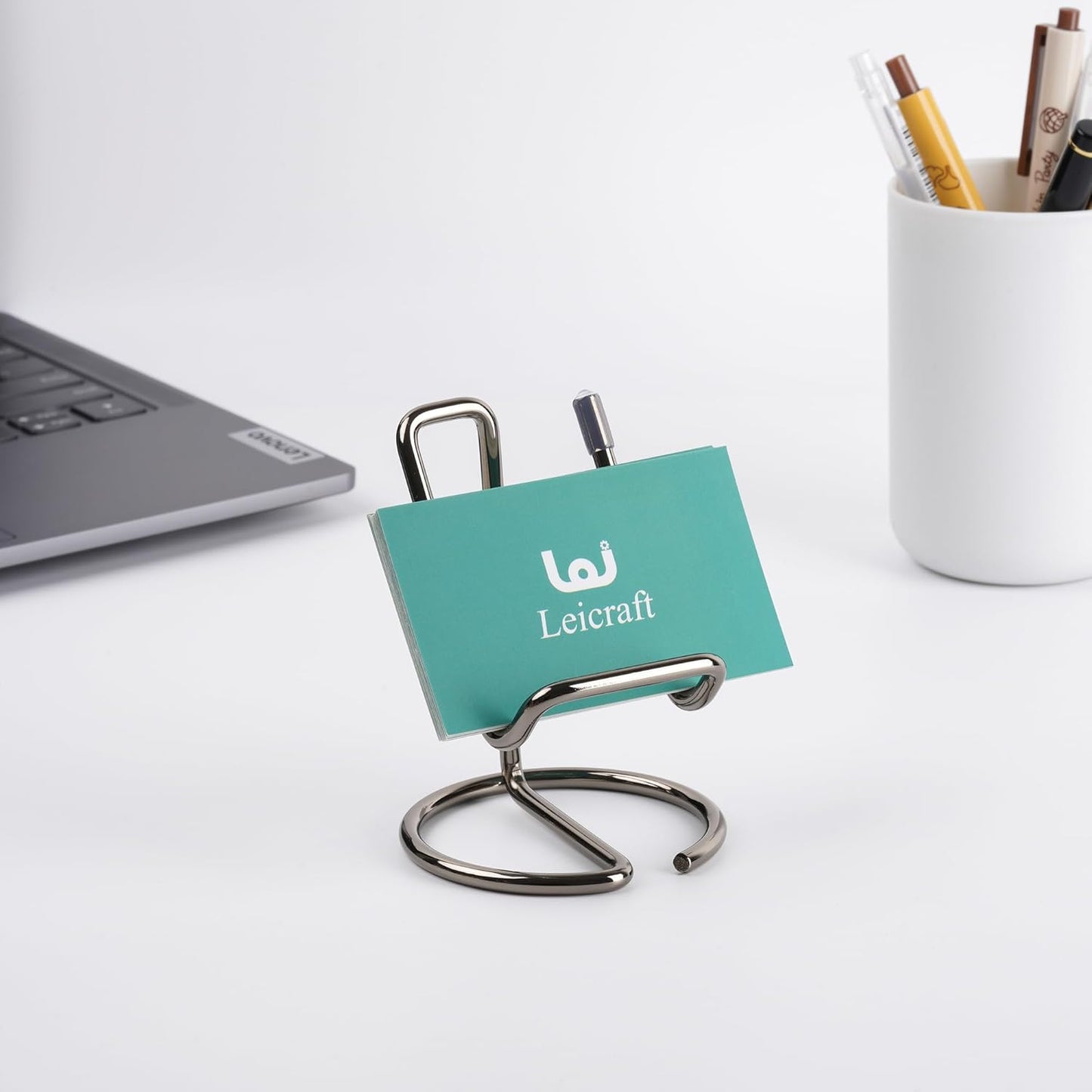 Business Card Holder for Desk, Cute Metal Card Organizers and Office Desk Accessories for Men and Women (Golden)