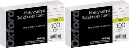 Oxford Heavyweight Ruled Index Cards, 3" x 5", White, 100 Per Pack (63500)
