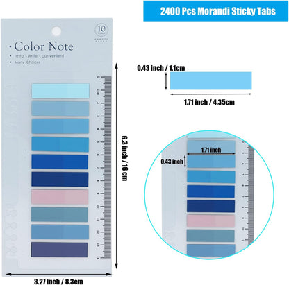 2400 Pcs Morandi Sticky Tabs, 12 Sheets Sticky Index Tabs, Book Tabs, Page Markers, Colorful Book Annotating Tabs, Page Tabs, Sticky Flags, Transparent Sticky Note Tabs, File Index Tabs with Ruler