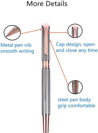 Penneed Rollerball Pen Liquid Ink Pens for Women Luxury Box Gel Pen Black Ink Fancy Pen Refillable for Executive, Office, Professional, Birthday Gift G5 (Rose Gold)