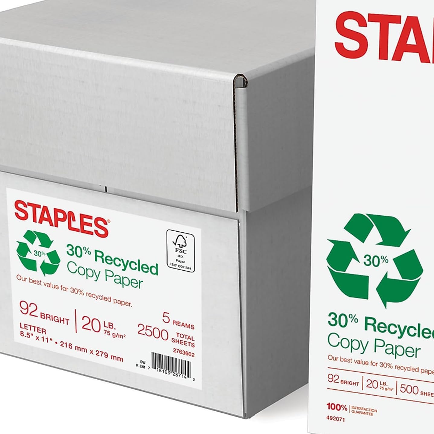 Staples 30% Recycled 11x17 Paper 20 lbs 92 Bright 500/Ream, For Office, School & Home