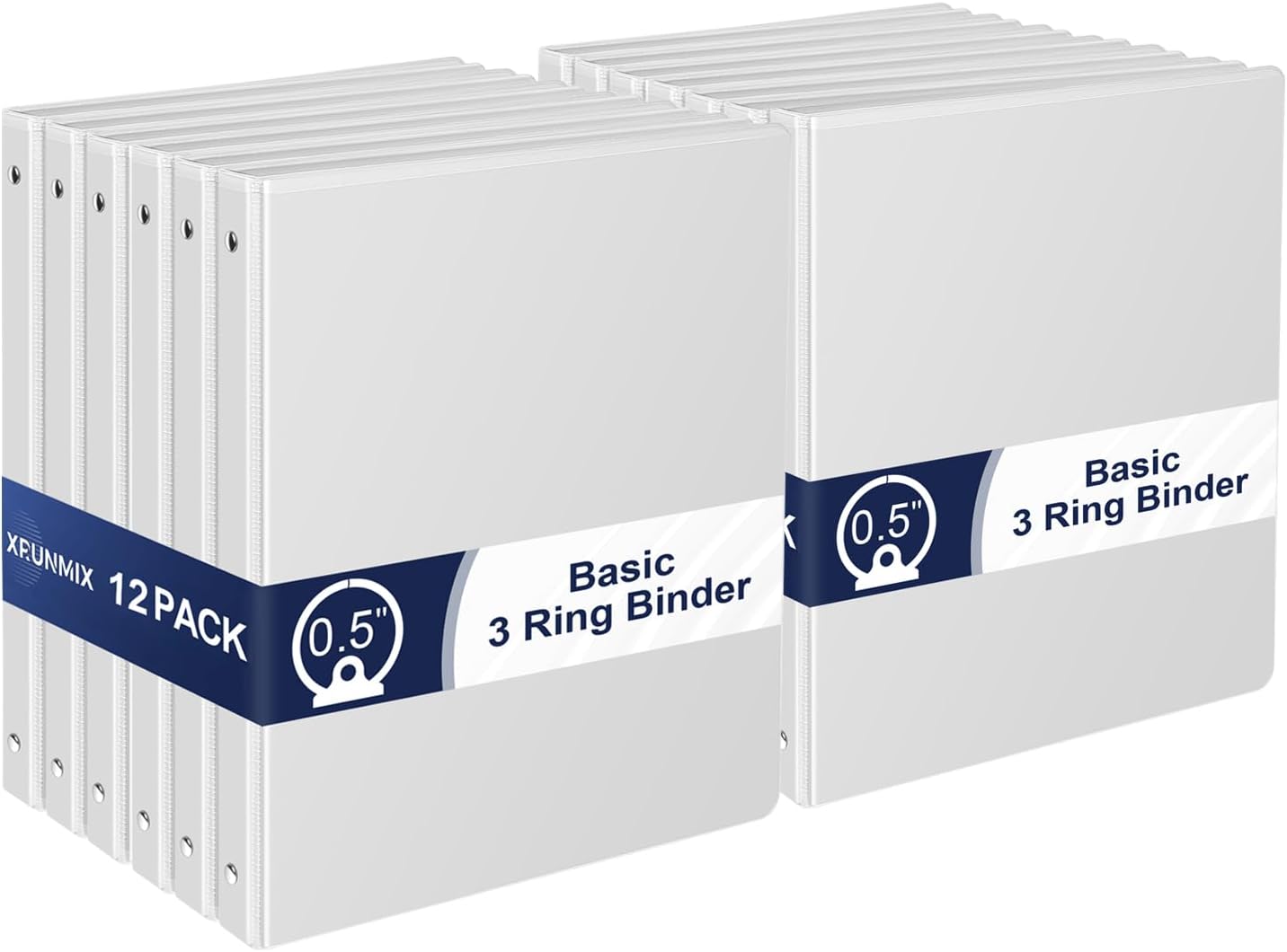 1-Inch 3-Ring-Binder with Pockets - Bundle 12 Packs, 1'' Round Binders Holds 200 Sheets US Letter Size 8.5'' x 11'' - White Binders for Home, Office, and Back to School (1'' - 12 Packs)