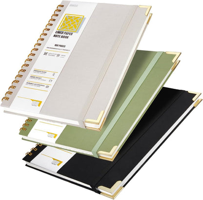OWSC Lined Spiral Notebook with thick 110 GSM Papers, 320 Pages B5 Size College Ruled Notebook, Hardcover 7.1 x 10 Inches Journal for Women and Men, Notebooks for work, School (2 Pack B5 Grey Green)