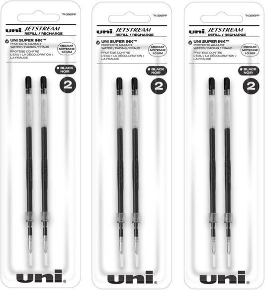 Uniball Jetstream Ballpoint Pen Refills, 1.0mm Bold Point, Black Ink, 6 Refills