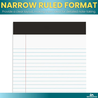 1InTheOffice Jr Legal Pads,Small Legal Notepads, 5" x 8", Narrow Ruled Note Pad, White, 50 Sheets/Pad, 24 Pads/Pack