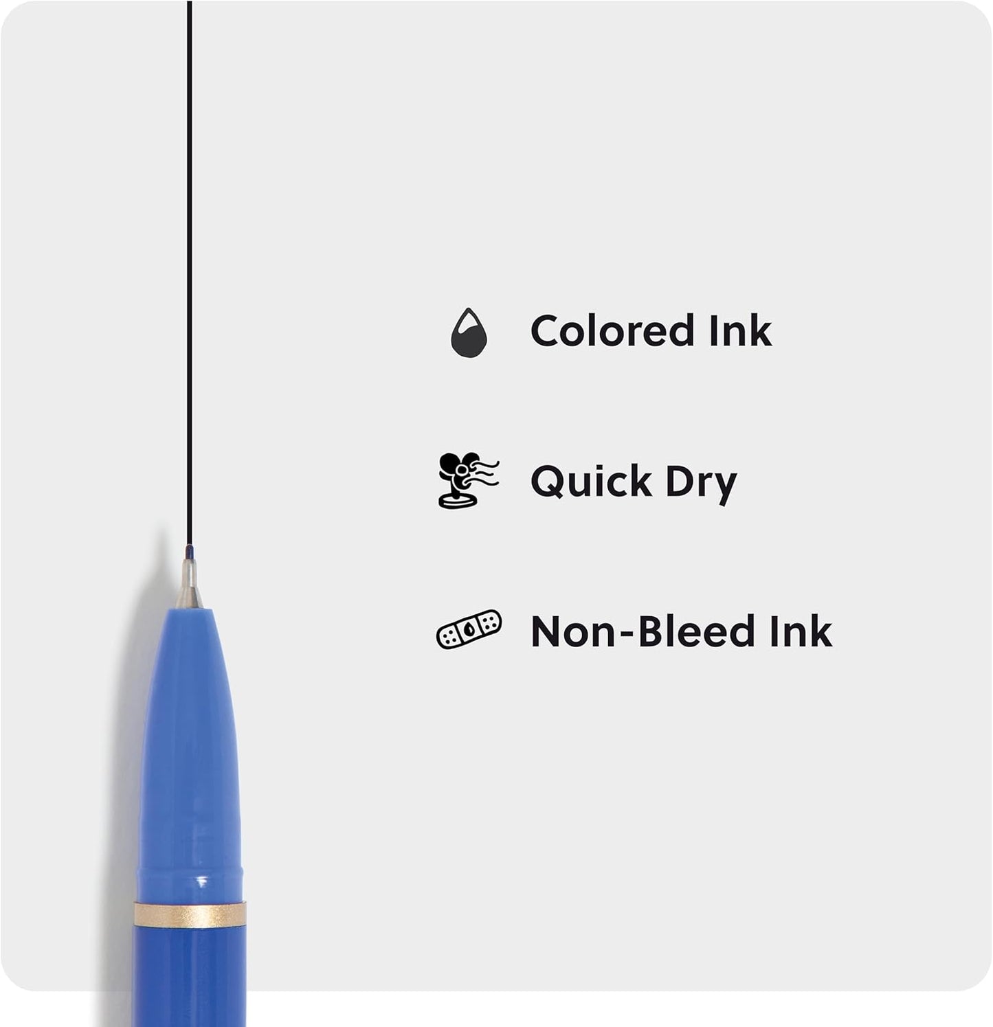 U Brands Catalina Felt Tip Pens, Set of 6 Black Ink Pens, Soft Touch Jewel Tones, Gold Details, Medium (0.7 mm) Point