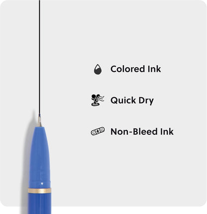 U Brands Catalina Felt Tip Pens, Set of 6 Black Ink Pens, Soft Touch Jewel Tones, Gold Details, Medium (0.7 mm) Point