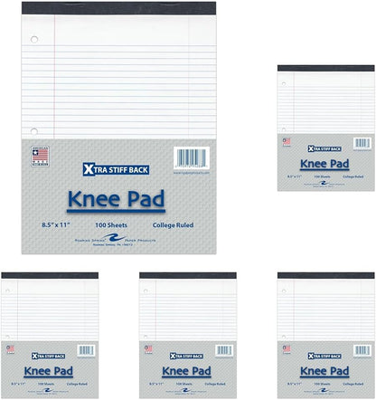 Roaring Spring Knee Pad College Ruled Extra Stiff Back Legal Writing Pad, 3 Hole Punched, 8.5 x "11.75" 100 Sheets, White