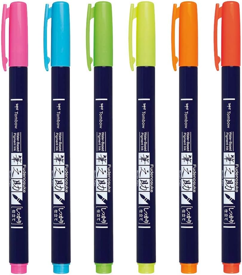 Tombow 62038 Fudenosuke Brush Pen, 2-Pack. Soft and Hard Tip Fudenosuke Brush Pens for Calligraphy and Art Drawings