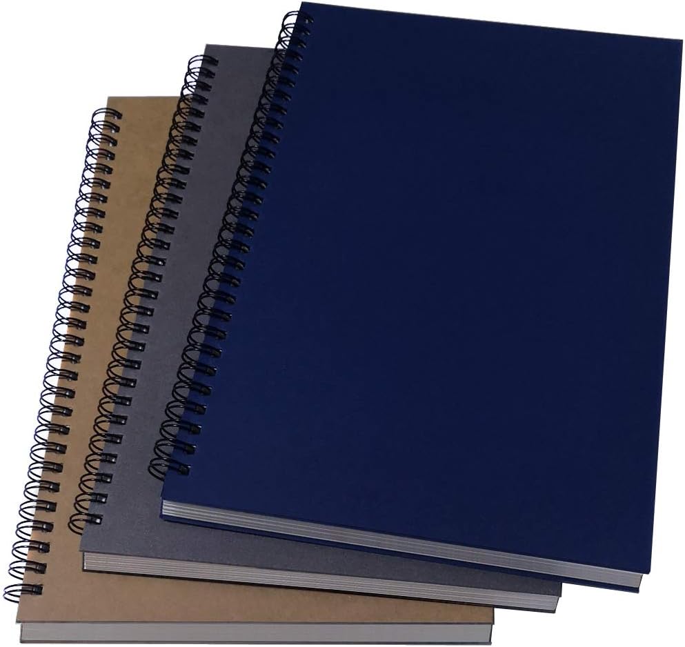 YUREE B5 Spiral Notebook/Spiral Journal Unruled, 100gsm Thick Blank Paper & Hard Kraft Cover, 65 Sheets (130 Pages), 3-Pack, 10.5" x 7.2", Blue