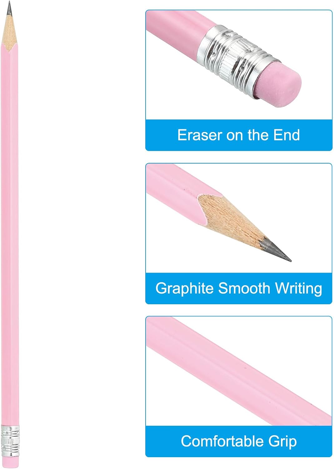 PATIKIL Round Pencils, 24 Pack HB Graphite Pencils with Eraser Wood Pencils Cute Pencil for Classroom Teacher Office Supplies, Pink