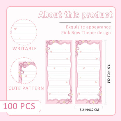 Well Tile 100pcs Pink Bow Notepad Bowknot List To-Do Paper Pad 3.2x7.5 Inch-Shopping List Memo Pad Cute Planner & Desk Accessories Notepad