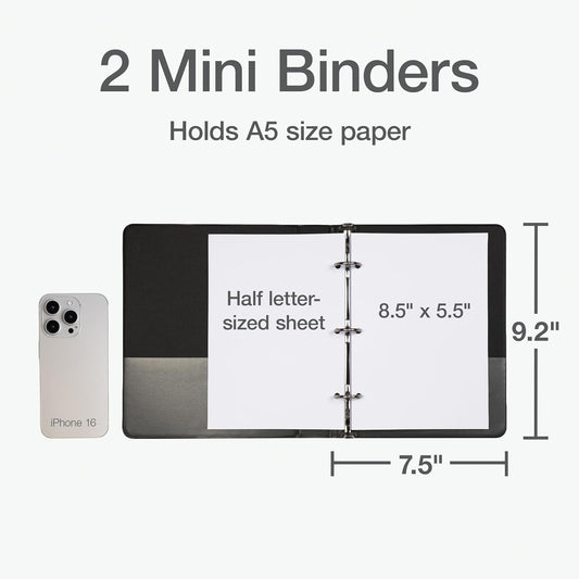 Oxford Mini View Binders, 1" Round Rings, Small Binders for School or Office, Holds A5 Size Paper, 2 Clear Pockets, PVC-Free, Non-Stick, 5.5 x 8.5 inches, Holds 225 Sheets, Blue, 2 Pack (1017045)
