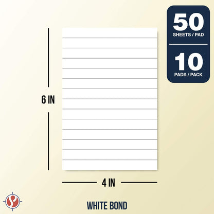 Memo Pads, White, With Black Lines – Lined Paper Notepads, Scratch / Writing Pad for Planning, To-Do Lists, Appointments, Reminders, Home, Office – 50 Sheets Per Pad, 10 Pads per Pack – 8.5" x 11"