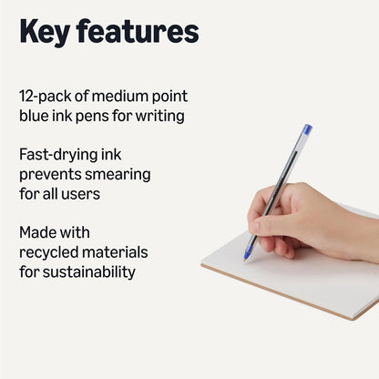 Amazon Basics Ballpoint Pens, Medium Point 1.0mm, Blue Ink, 144-Pack