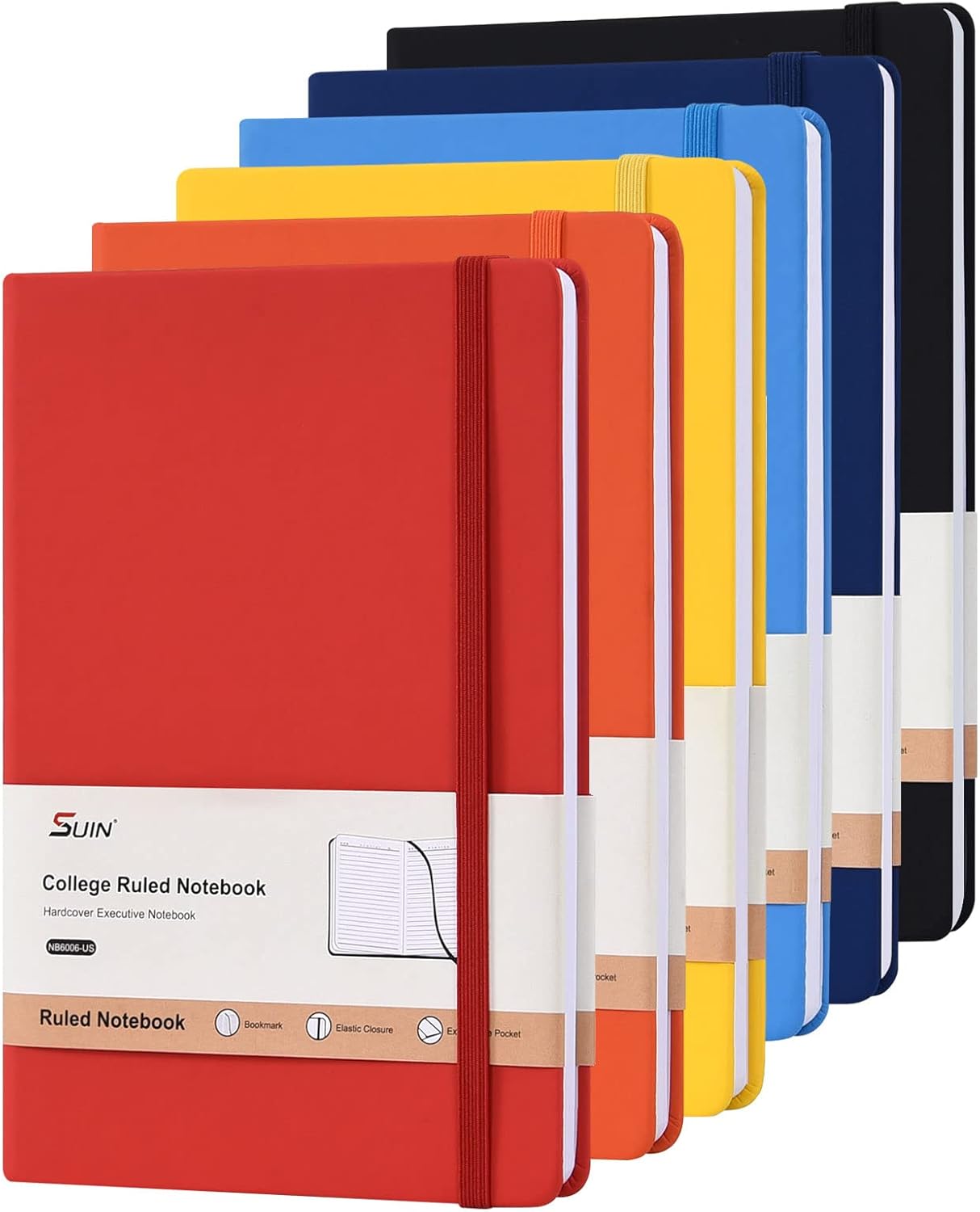 SUIN Hardcover-Journal-Notebooks, A5 Lined Journals Notebook for Writing 200 Pages, 8.2 x 5.5 inch, Classic Ruled Notebooks for Work/Travel/College (Black- 1 Pack)