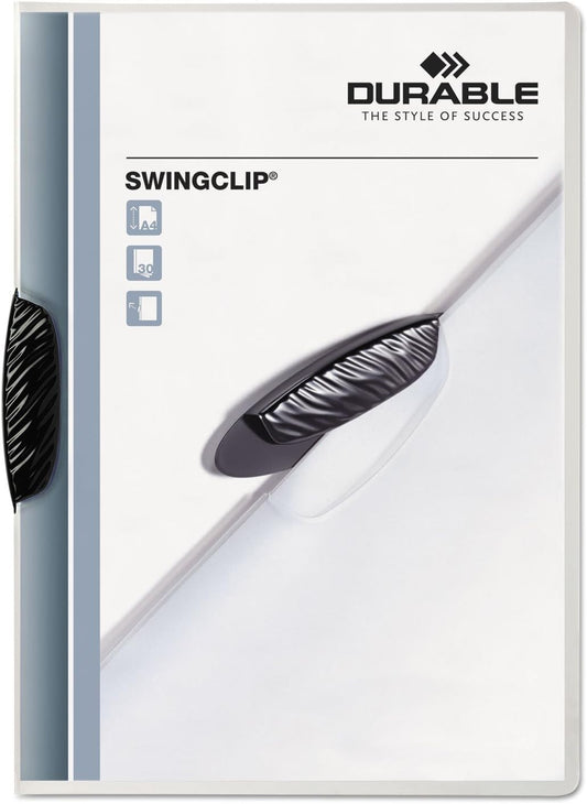 Durable Report Cover with SWINGCLIP - Letter-Size 8.5" x 11" Inches - Holds Up to 30 Pages - Clear Cover and Black Clip - Box of 25