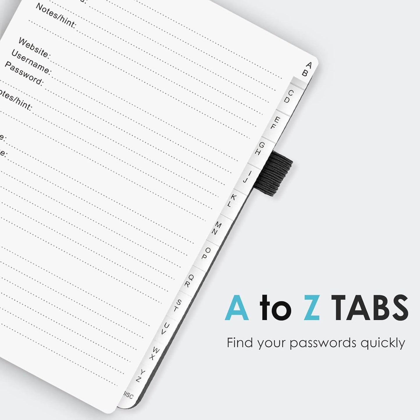 Elegant Password Book with Alphabetical Tabs - Hardcover Password Book for Internet Website Address Login - 5.2" x 7.6" Password Keeper and Organizer w/Notes Section & Back Pocket (Turquoise)