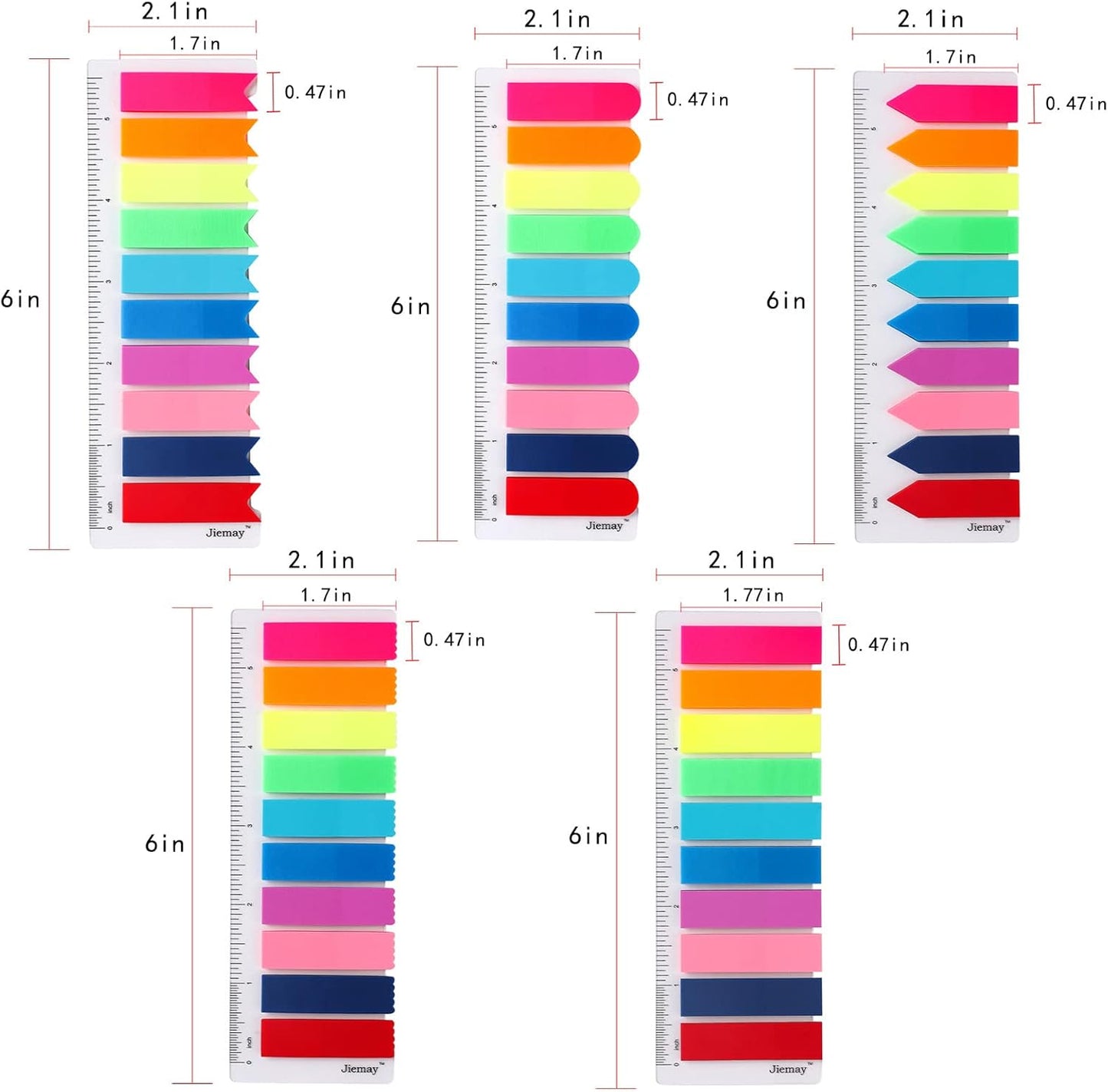 2000pcs Neon Page Markers Sticky Tabs, 10 Bright Colors & 5 Shapes Translucent Writable Flags, Index Tabs for Books/Notebooks/Office, with 5.5" Ruler (Arrow/Wave/Semicircle)