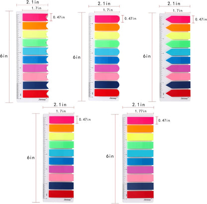 2000pcs Neon Page Markers Sticky Tabs, 10 Bright Colors & 5 Shapes Translucent Writable Flags, Index Tabs for Books/Notebooks/Office, with 5.5" Ruler (Arrow/Wave/Semicircle)