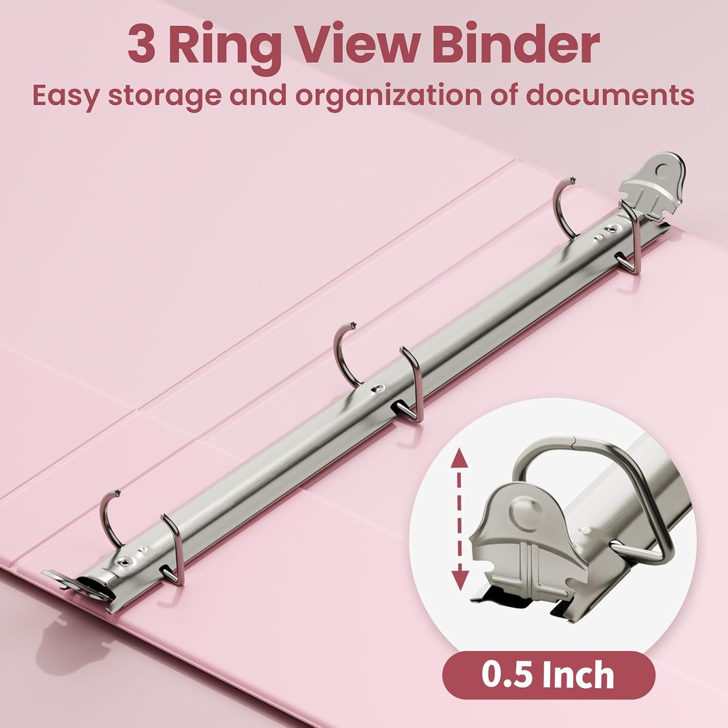 SUNEE 3 Ring Binder 2 Inch, Clear View Binder Three Ring PVC-Free (Fit 8.5x11 Inches) for School or Office Supplies, Light Purple, 1 Pack