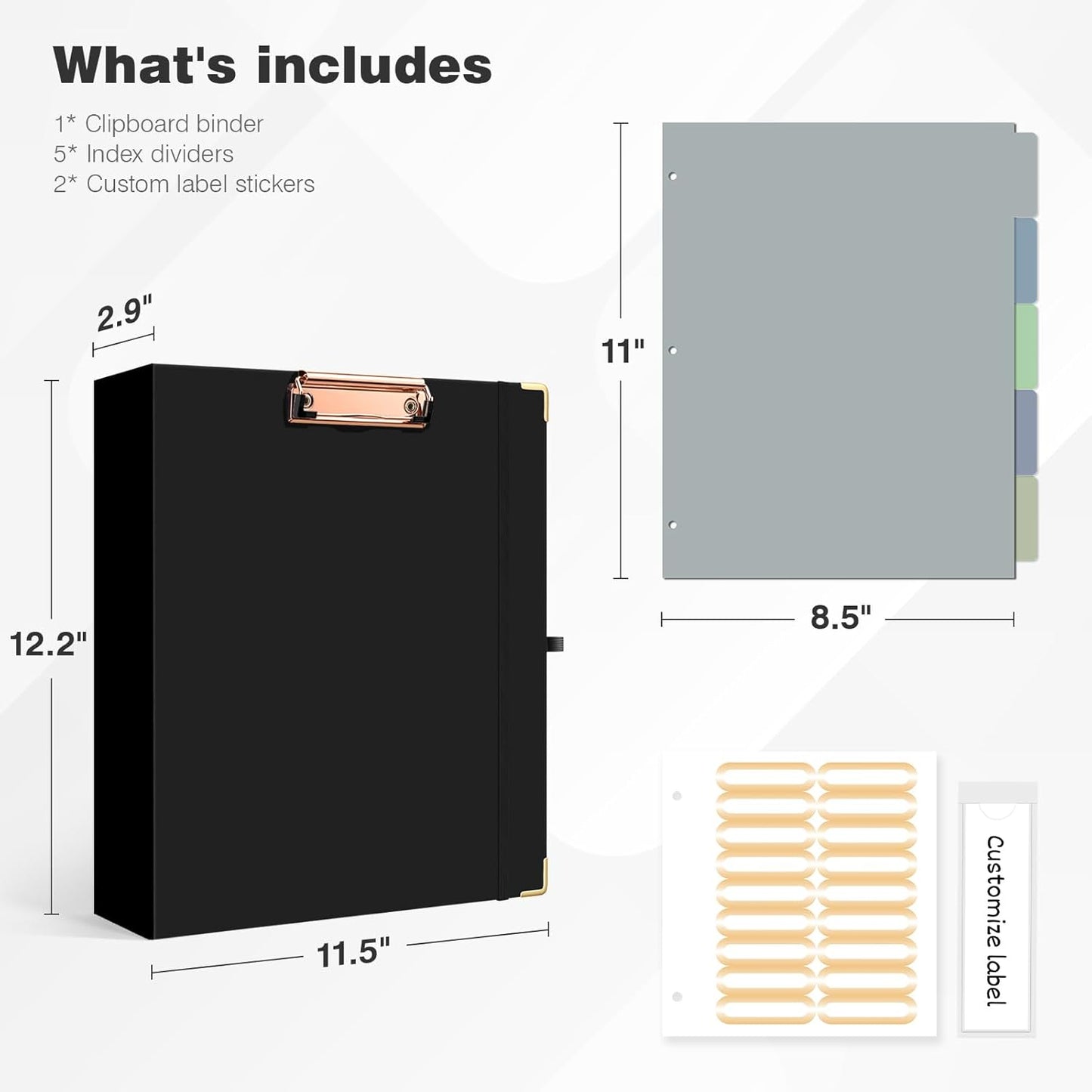 Ospelelf Binder 3 Ring 1 Inch, Floral Round Ring Clipboard Binder for Letter Size with 5 Tab Dividers, File Folder Labels, for School and Office Supplies