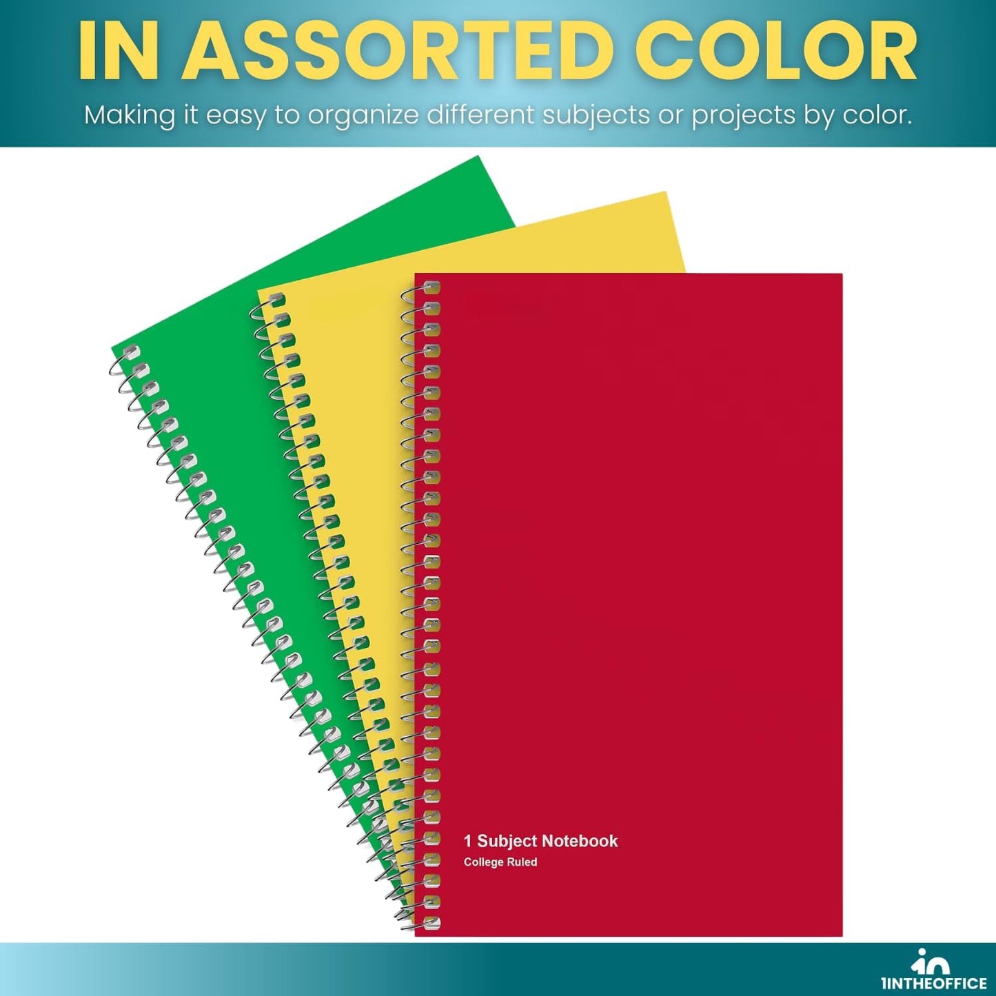1InTheOffice 1-Subject Wirebound Notebook, College Ruled, 80 Sheets, Spiral Notebook 5x7, 7 3/4" x 5", 3/Pk