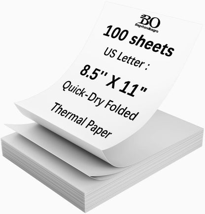 Thermal Printer Paper 8.5 x 11 Inch, 200 Sheets US Letter Size Thermal Paper, Compatible with M08F/A40 Thermal Portable Printer, Continual Feeding Folded Printing Paper (200 Sheets/Continuous Folding)