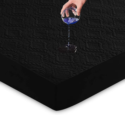 Sufdari Mattress Protector,Waterproof 18" Deep Pocket Mattress Cover Fitted Sheet Style with Elastic Rubber Band,Washable and Easy Care-Black,Queen