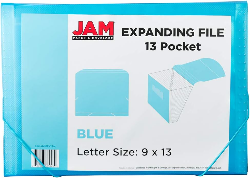 JAM Paper Accordion Folders - 13 Pocket Plastic Expanding File - Legal Size - 10 x 15 - Red - Sold Individually