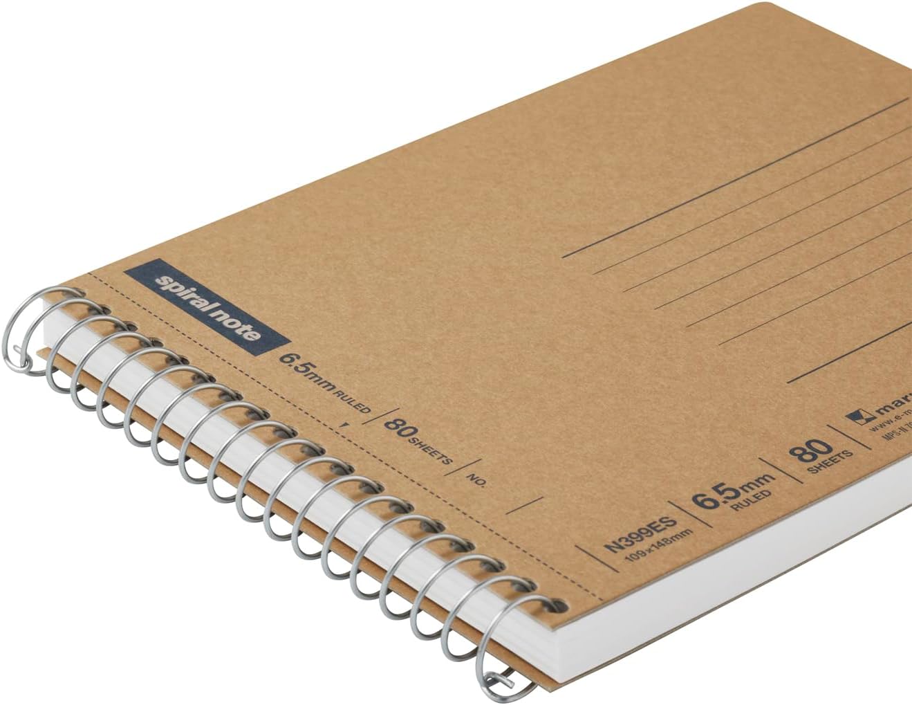Maruman Spiral Note Basic Lined Notebook- A5, 8.31" x 6.26", 150 Sheets / 300 Pages, 6.5mm Narrow Ruled Journal, Perforated Pages & Wire-Bound to Lay Flat, Sturdy Kraft Cover, Made in Japan