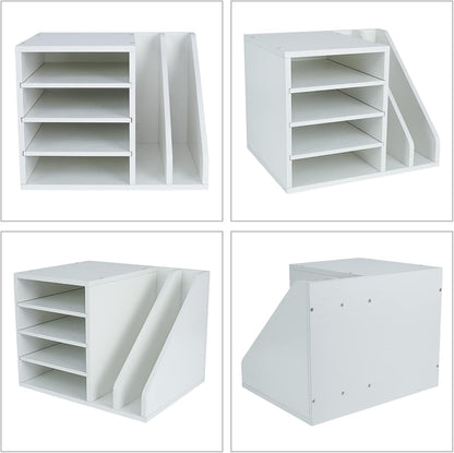PAG Wood Desktop File Holder Organizer Mail Sorter for File Folders, Mails, Envelopes, Mailing Supplies or Magazines, Brown