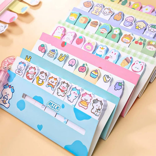 Cute Animals Plant Foods Mini Sticky Notes, 8 Styles Cartoon Flags Index Tabs Self-Stick Fun Post it Notes, 120 Sheets/Pack, for Students Bookmark Office School Index Tab Supplies (8)