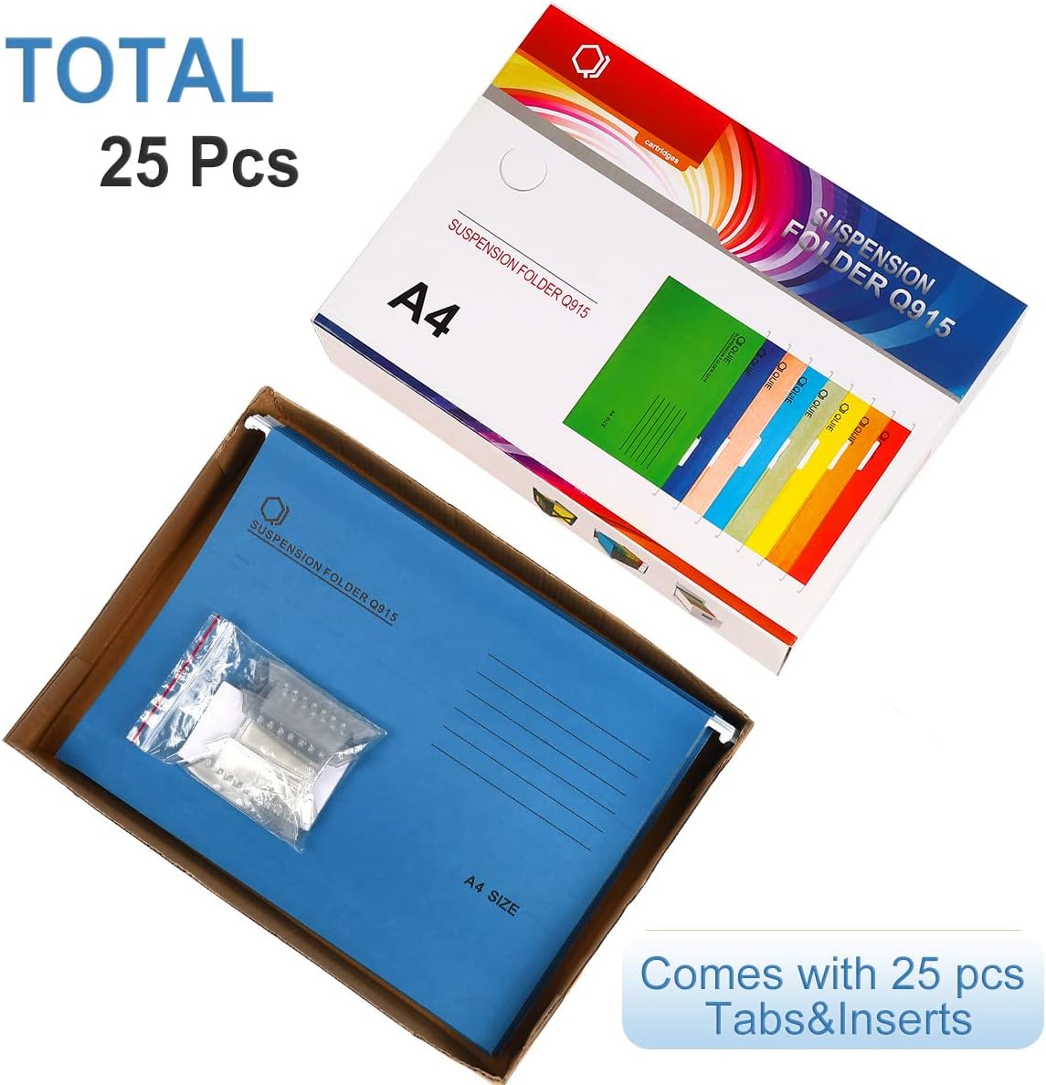 A4 Hanging File Folders, 25 Pcs Recycled Card File Folders for Filing Cabinet with Tabs and Card Inserts, Hanging Files Storage Folders for Office and School, Gray