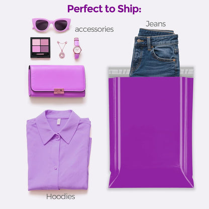 Fuxury Poly Mailers 10x13 Inch 50 Pcs, Waterproof Shipping Bags for Clothing, Strong Adhesive Shipping Envelopes for Small Business Suppliers, Self Seal Mailers Poly Bags Mailing Envelopes Purple